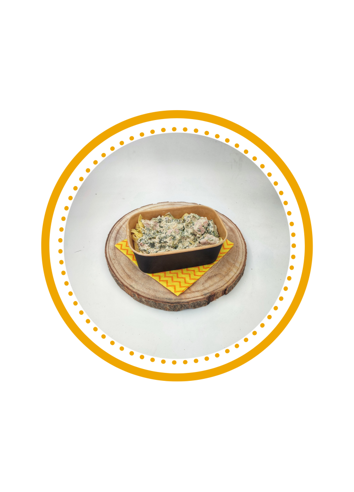 MARDI : Tagliatelles au poulet, sauce au bleu, noix et ciboulette